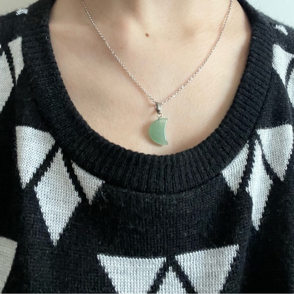 3/$25 Green Aventurine Crescent Moon Necklace - Picture 7 of 7